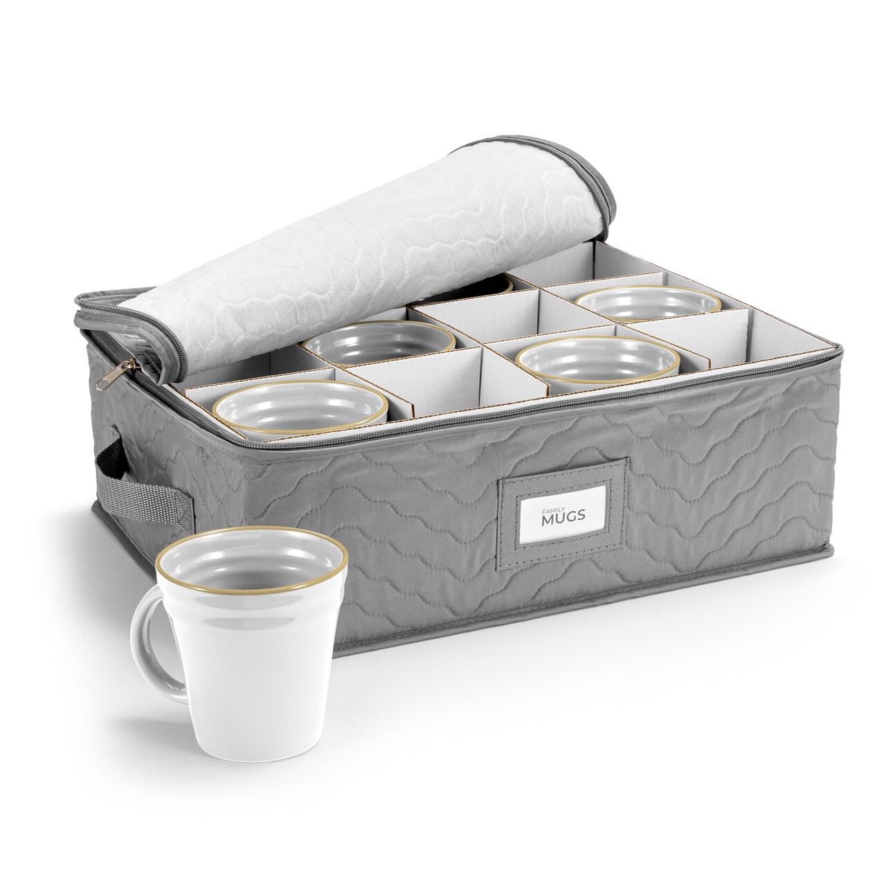 Sorbus Coffee Mug and Glass Organizer - Storage Mug Box for Shipping with Label Window, Handles, & Dividers (Fits 12 Mugs)